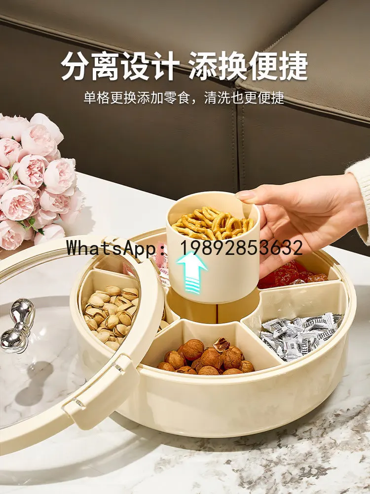 HZ red housewarming fruit plate household living room coffee table rotating New Year's candy box grid sealing nut melon view 5