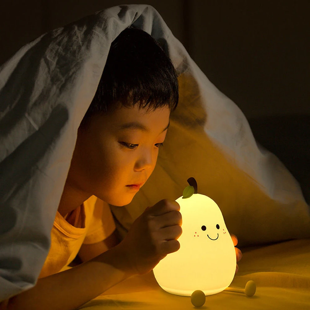 LED Pear Night Light 5V USB Rechargeable Dimming Touch Silicone RGB Table Lamp For Bedroom Decoration Child Gift Baby Light