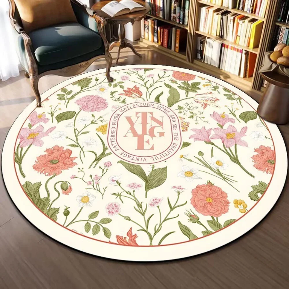 French-style Elegant Floral Round Rug Living Room Sofa Rug Home Decor Bedroom Bedside Soft Rug Basket Sling Rug Reading Yoga Mat