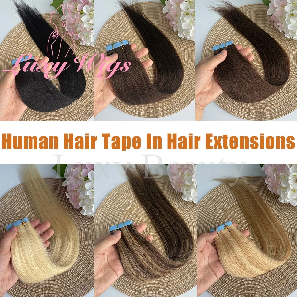 เทปต่อผมสีบลอนด์ ผมแท้ตรง สีดำ สีน้ำตาล ไร้รอยต่อ แบบ PU Skin Weft  20 ชิ้น/แพ็ค