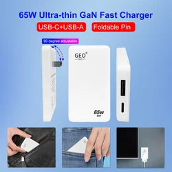 65W GaN Wall Fast Charger Ultra Slim PD Type C Power Adapter Dual Port USB C USB A Wall Charger For Apple MacBook iPad iPhone 15