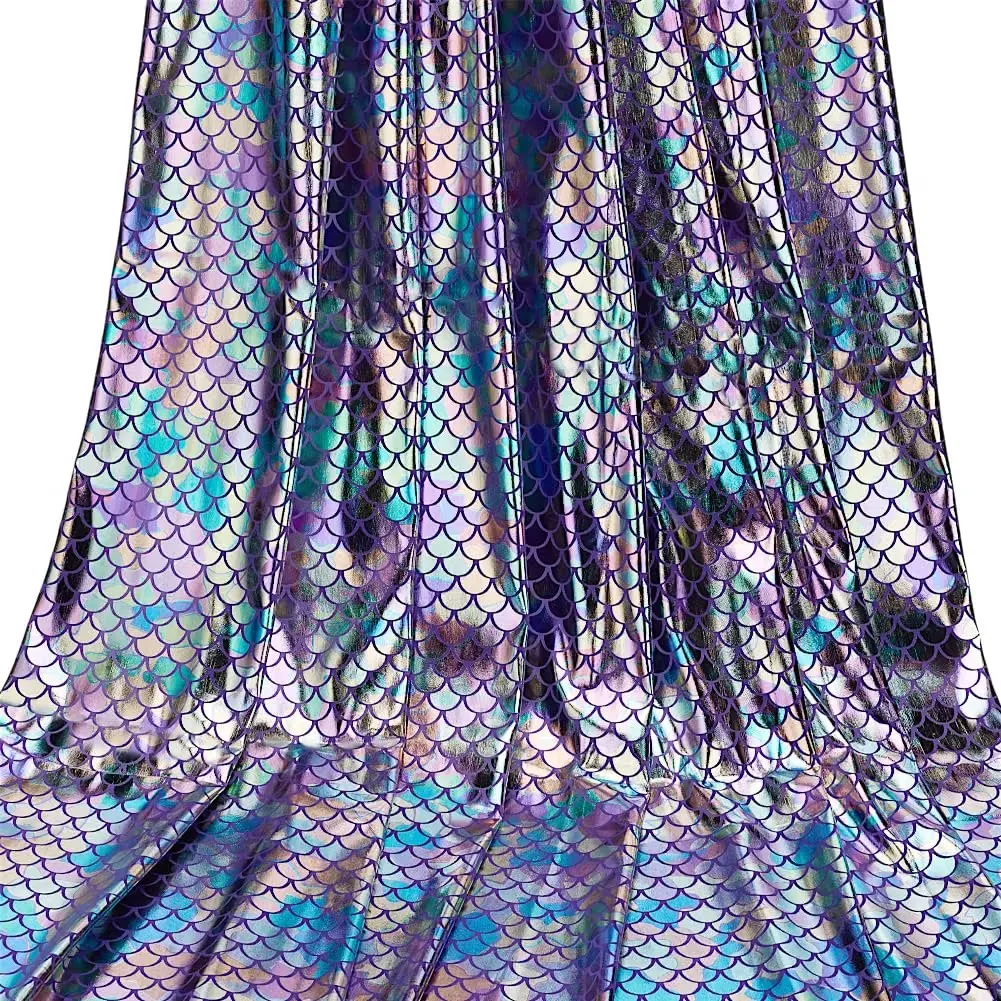 1m Mermaid Scales Fabric Sparkly Purple Hologram Spandex Fish Scale Fabric Charming Illusion Color Glitter Fabric