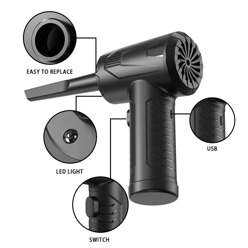 Rechargeable Compressed Air Blower High Speed Turbo Jet Fan for Hair Dryer Computer PC Car