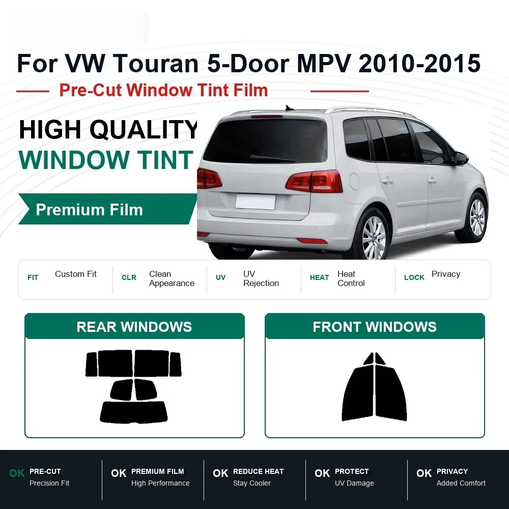 Pre-Cut Privacy Window Tint Film Designed For VW Touran 5-Door MPV 2010-2015, Effectively Rejects Heat & UV Rays for Car Windows