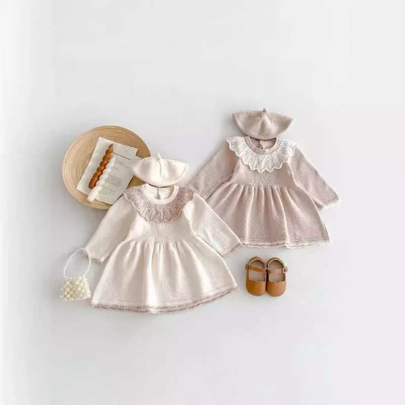 Dress for Baby Girls Soft Knitted Dress Autumn Winter Sweet Pink Princess Dress Girls Sweater Casual Baby Girl Clothing