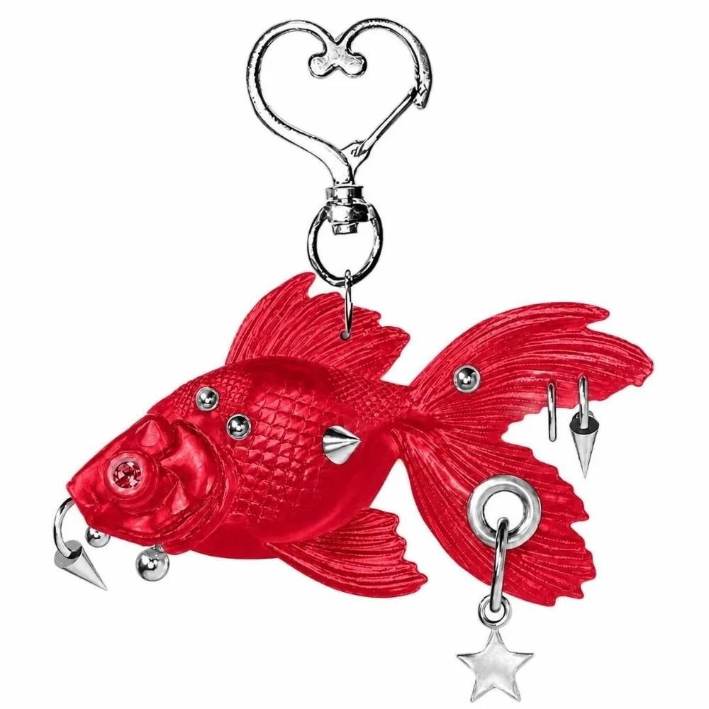 Unique 3D Printed Goldfish Keychain Dark Rock Gothic Pendant Keychain Rivet Tassel Detail Punk Pendant Keychain Bag Decoration