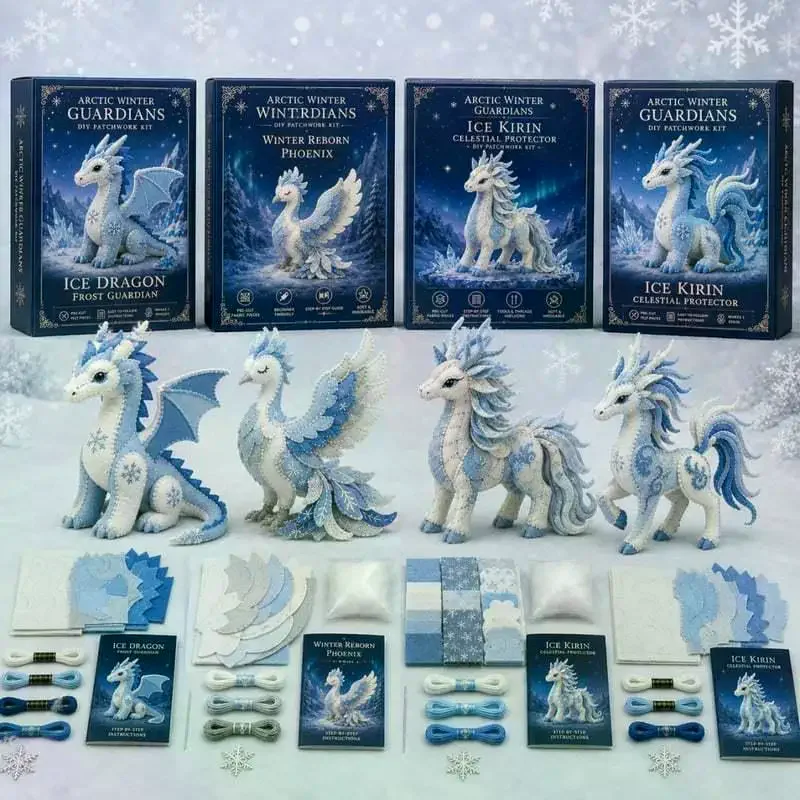 Winter Guardians DIY Patchwork Kit,3D Stuffed Animals Mythical Creature, Pre-Cut Handmade Craft Kit For Home Decor & Gift Arcti