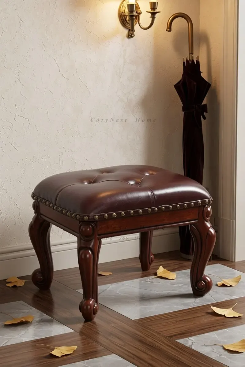 Household shoe changing stool living room solid wood sofa stool simple small wooden stool