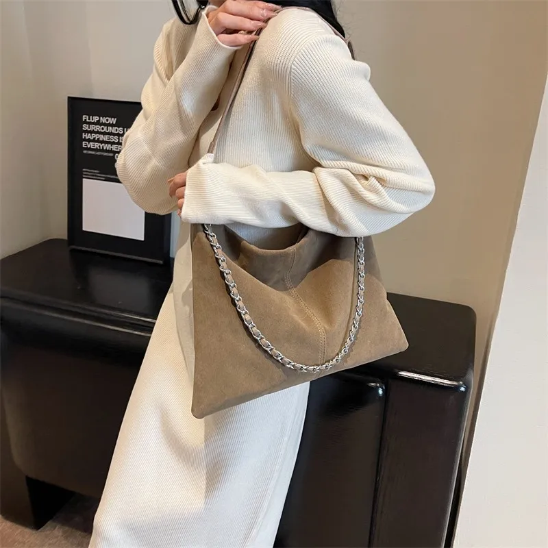 KK  2024 new soft leather frosted suede chain women\'s fashionable high-capacity commuting shoulder bags female ladies handbags