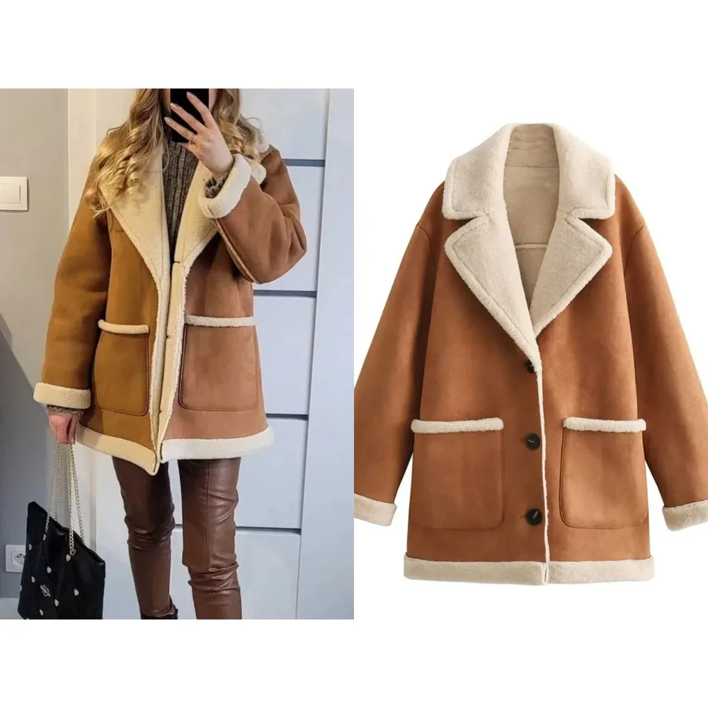 Women Casual Warm Coats Solid Color Turn-Down Collar Long Sleeves Pockets Single Breasted Woman Vintage Winter Coats