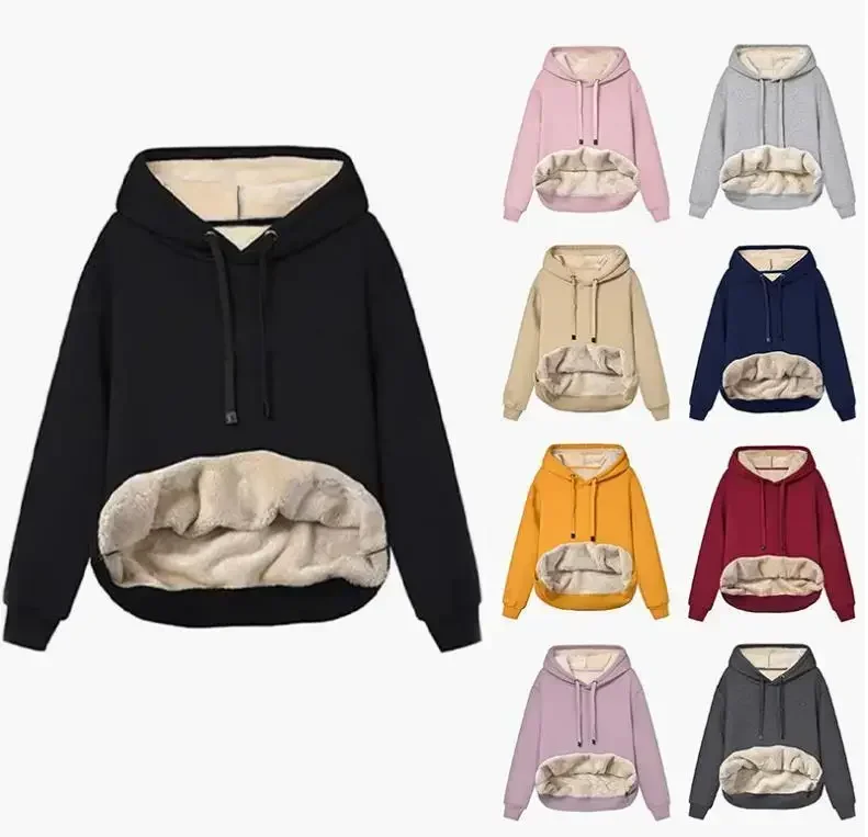 Winter Women Hooded Plush Coat Fleece Hoodies S-2XL Zipper Sweatshirt Long Sleeve Sweater Jacket