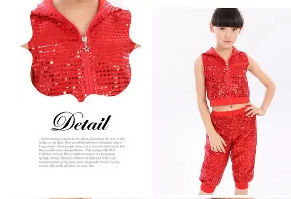 modern style children sequined sleeveless jazz dancing costumes girl Sequin Hip Hop clothing