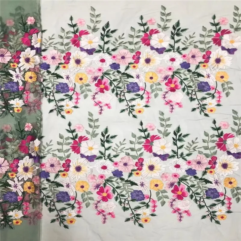 1Yard Embroidery Flower Tulle Mesh Fabric Wedding Dress Lace Fabric Fashion Dress Sewing Fabirc NEW