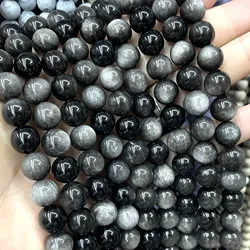 4 6 8 10 12 14MM Natural Stone Silver Obsidian Round Loose Spacer Beads For Jewelry Making DIY  Bracelets Necklace Accessories