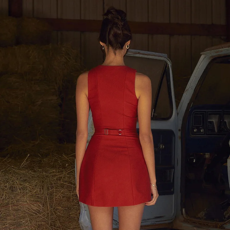 Vestido corto sin mangas para mujer, minivestido Sexy y elegante para fiesta de noche, falda con botonadura única para oficina, Verano