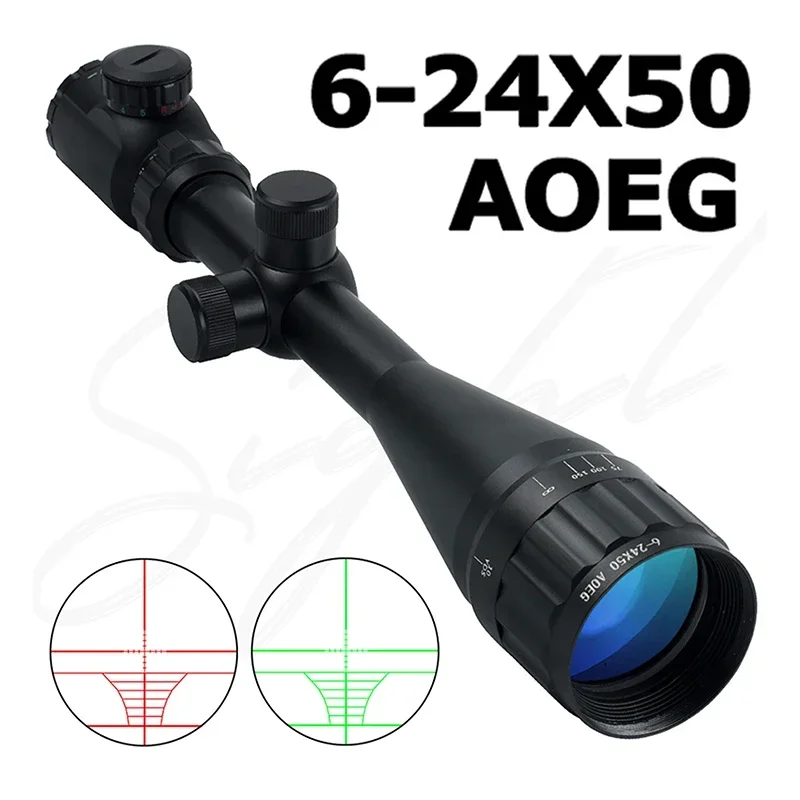 

Tactical 6-24x50 Red/Green Optical Reflex Riflescope Hunting Outdoor Long Range Shooting Scope HD Zoom Viewfinder Sight