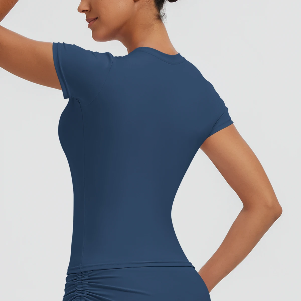 Neues Damen Sommer Yoga Kurzarm T-Shirt Lauf- und Radsport Einfarbiges Schnelltrocknendes Workout-Oberteil Enganliegend Atmungsaktive Yoga-Kleidung – Detail 20