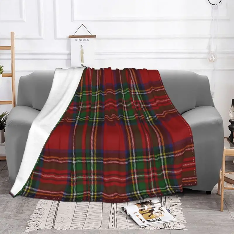 Royal Stewart Tartan Clan Sofa Fleece Throw Blanket Warm Flannel Geometric Gingham Blankets for Bedding Home Couch Bedspreads