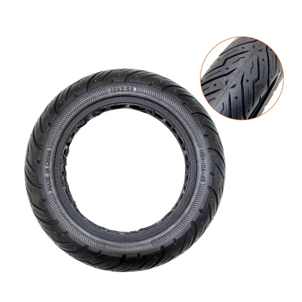 Black Solid Rubber Scooter Tire 10x2.50 - 23.4 cm Outer Diameter Shock Absorbing Tire for Smooth and Quiet Operation