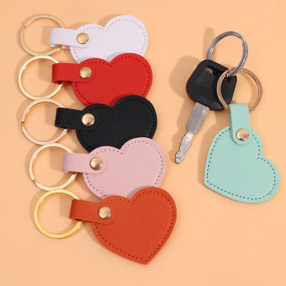 Charm Leather Heart Key Chain Fashion Leather Heart Shape Keychain Women Car Key Holder Home Key Ring Bag Car Pendant Gift