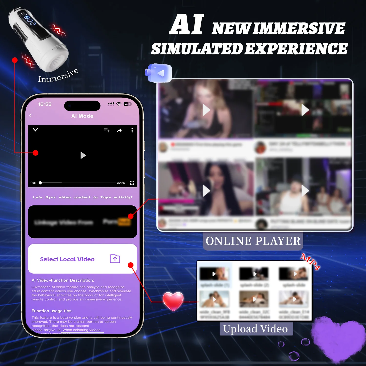 ذكر جهاز استمناء كهربائي App AI التحكم التدفئة اللسان 9 مص التوجه الاهتزاز وسائط معدات الاستمتاع واللعب الجنسي للرجل