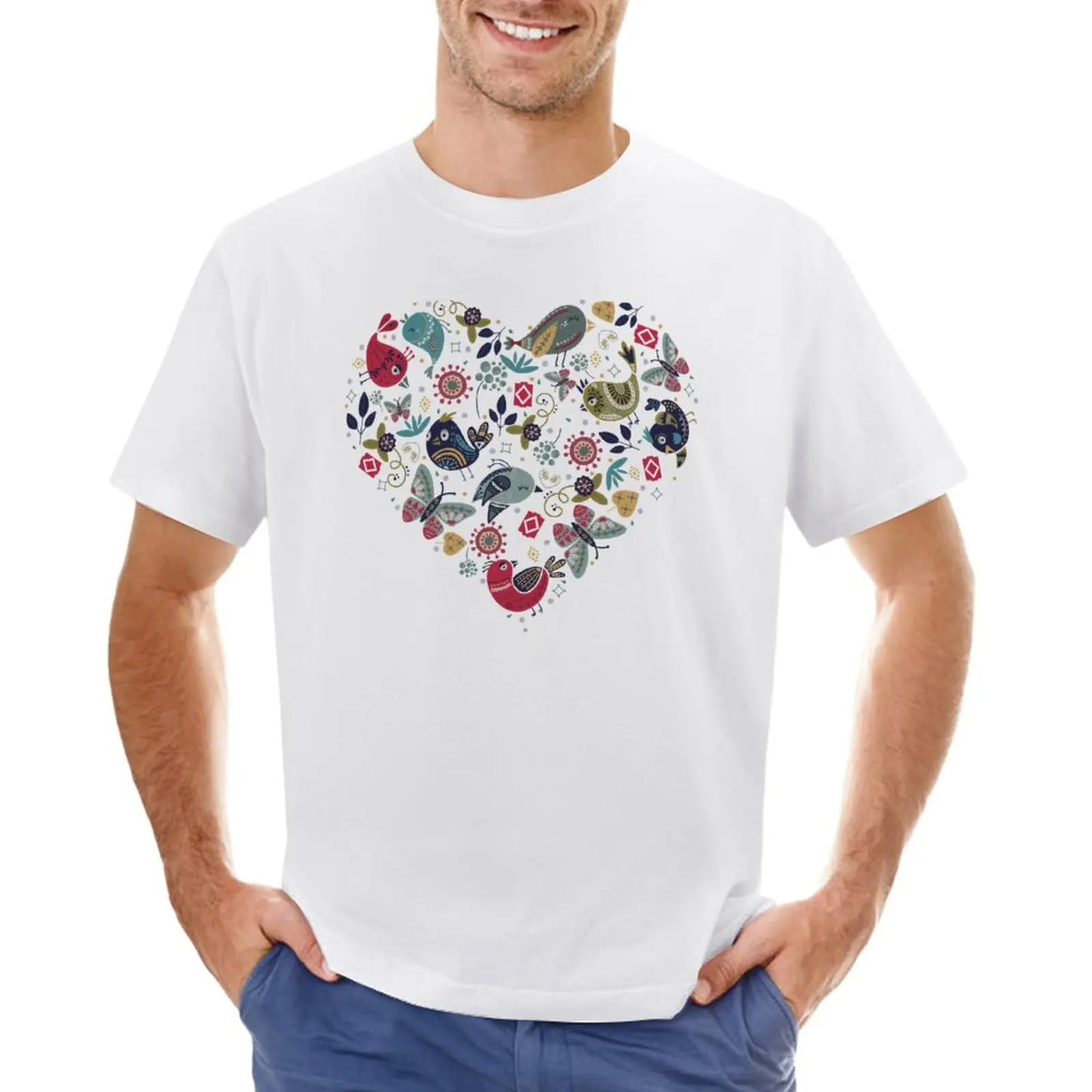 

Nordic Style With Birds, Flowers and Butterflies T-Shirt sublime plain Short sleeve tee t shirts for men cotton