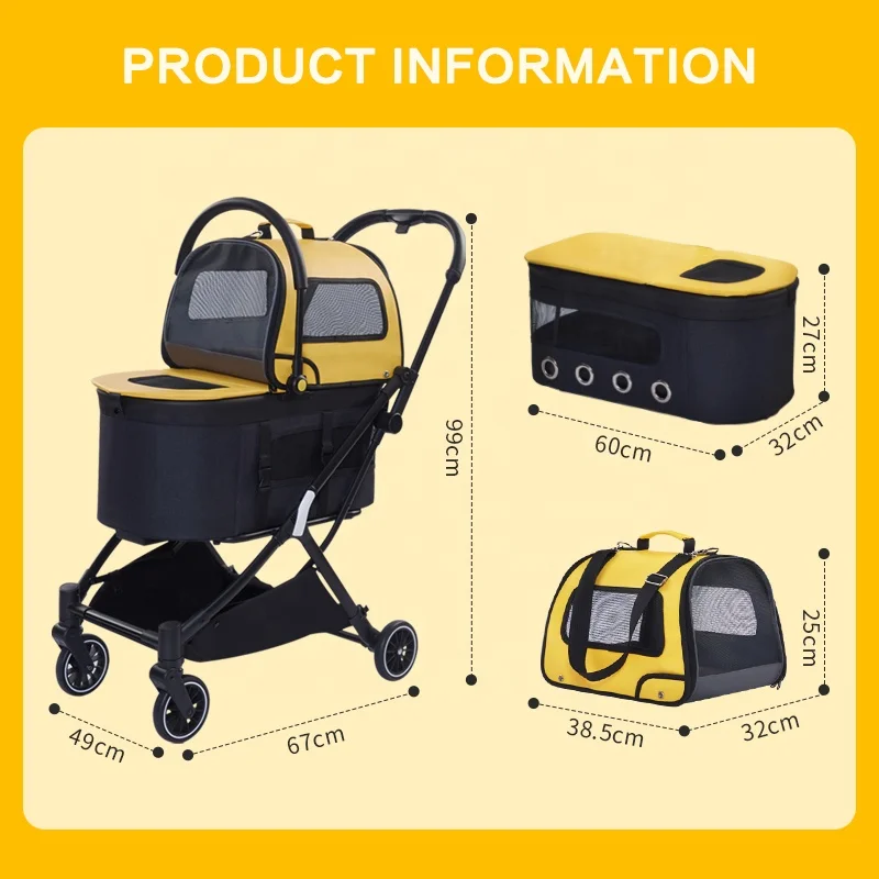 2023 Best Selling Multi-function 3 IN 1 Cat Backpack Large Capacity 600D Oxford One-key Folding Pet Stroller