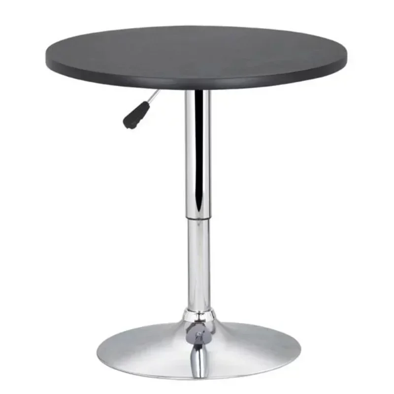 Adjustable Chrome Base Round Swivel Bar Table, Black