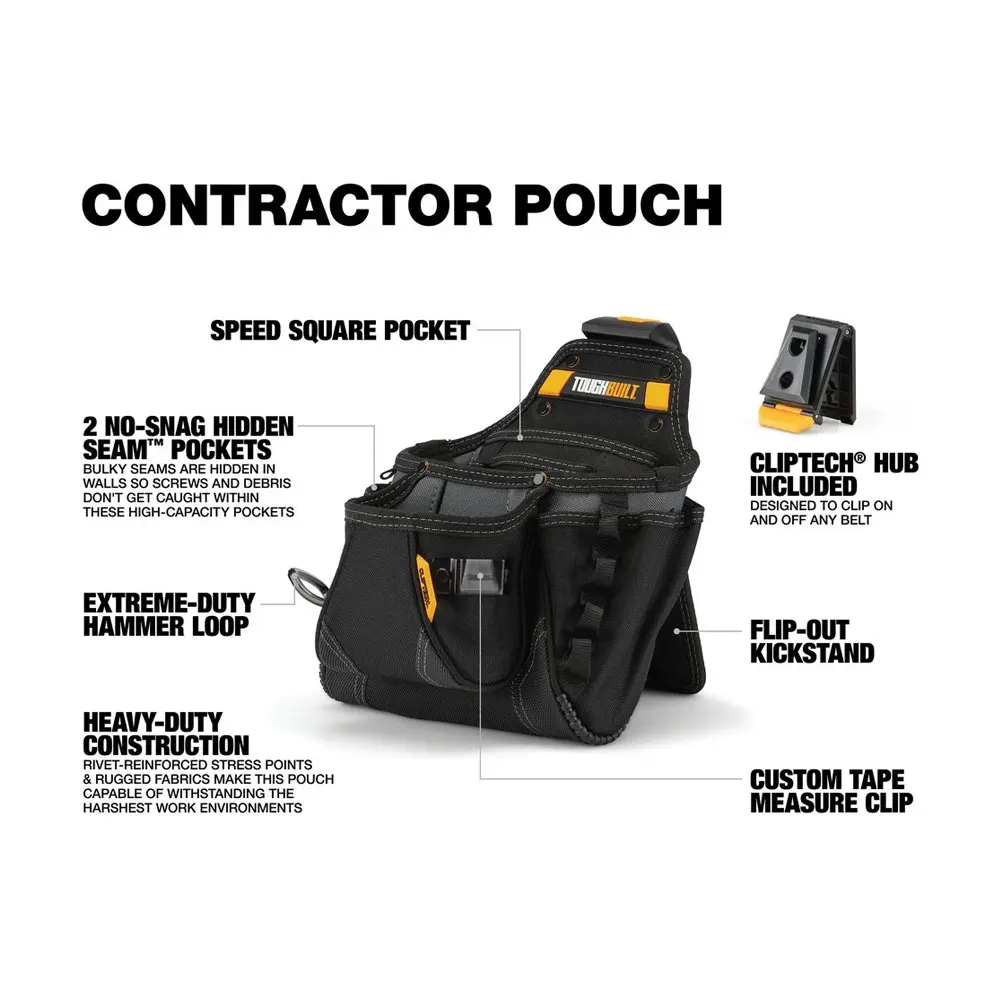1pc Professional Contractor Pouch - Durable, Multi-Pocket Tool Organizer with Belt Clip & Kickstand, Black, Tool Organizer