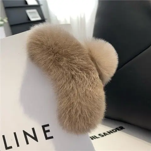 Fluffy Real Otter Rabbit Hair Large Clip Back Spoon Temperament Internet Red New Cute Plush Headpiece Scratching Accessories