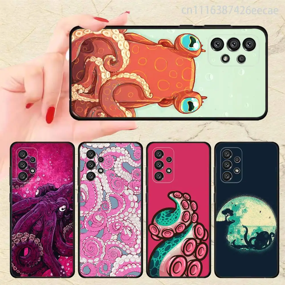 Octopus Drawing Phone Case For Samsung Galaxy A13,21s,22,31,32,52,53,71,80,A91 Soft Black Shell