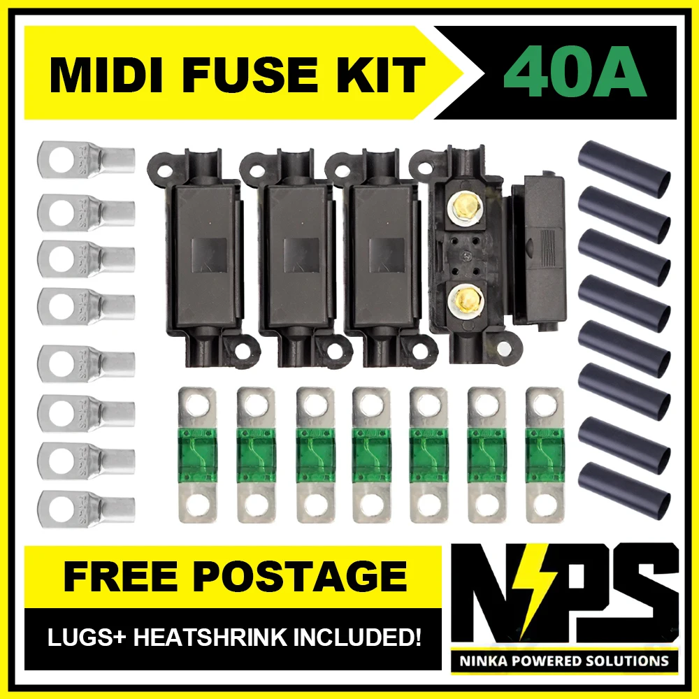 7pcs 40A Midi Fuse Green + 4pcs ANS Fuse Holder Safety Plate Base Car Carrier Bolt-on Blade Fuse Box 32V for Forklift Truck Auto