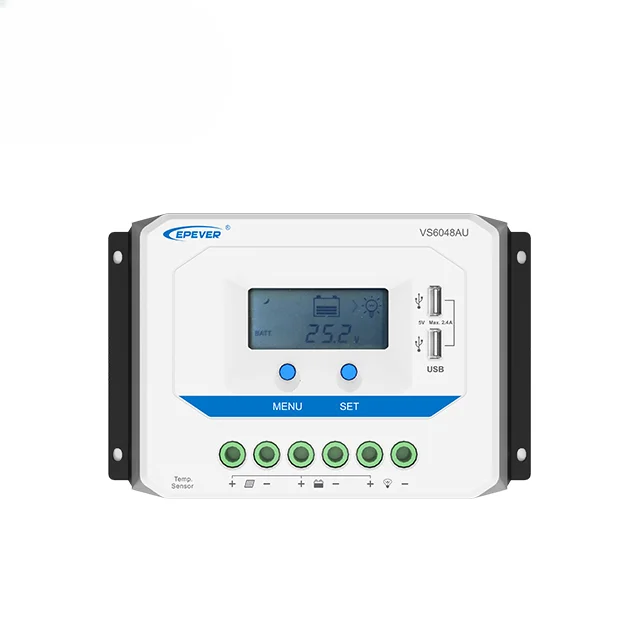 Reliable And High Quality VS6024AU 60A 12V/24V PWM Solar Charge Controller With LCD And Two USB Ports