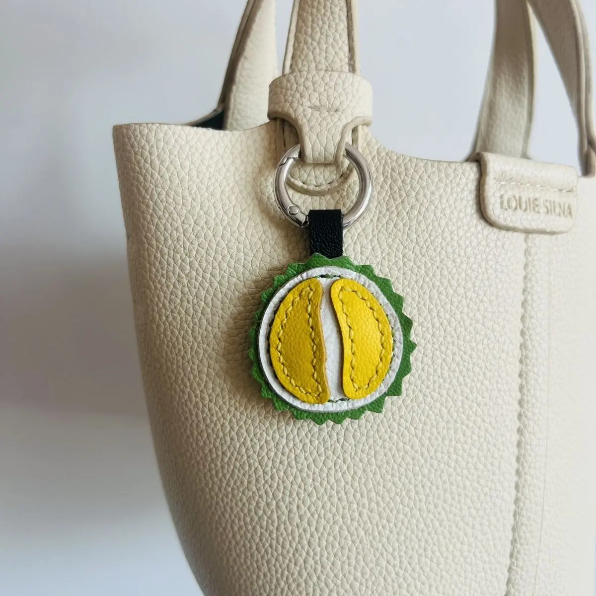 Handmade genuine leather durian pendant car keychain bag charm cute decorative retro gift