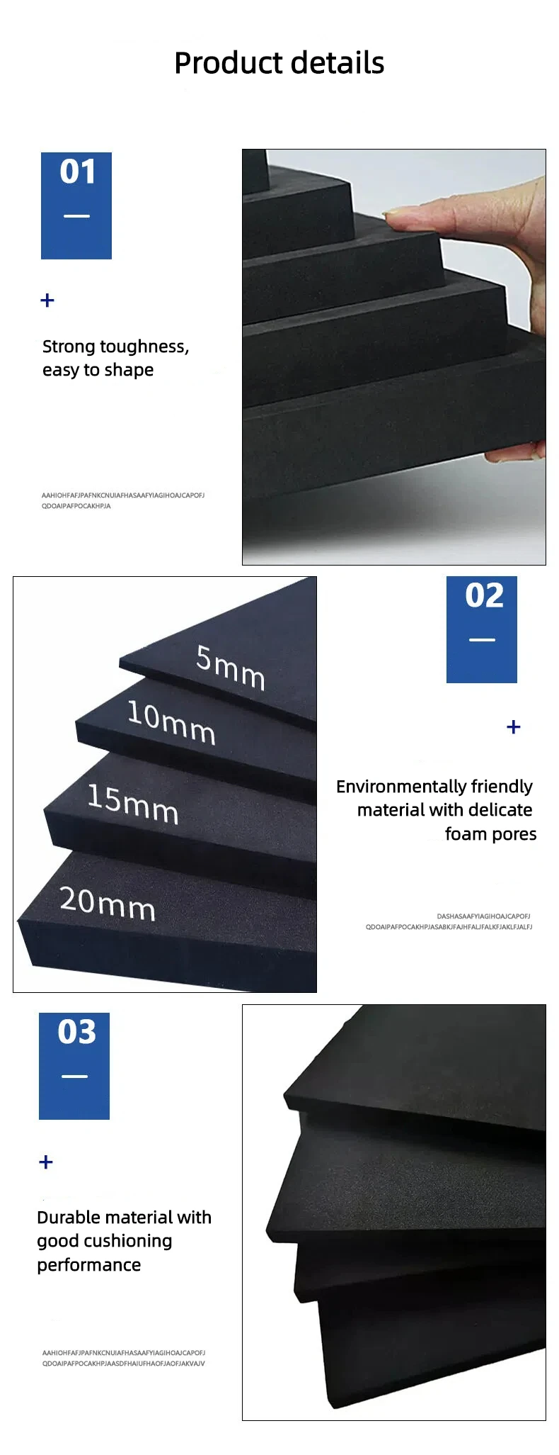 Thickness 3/5/10/15mm EVA Rubber Pad EVA Foam Board EVA Foam Sheet Sound Absorption Insulation Foam DIY Model Making 60 Degree