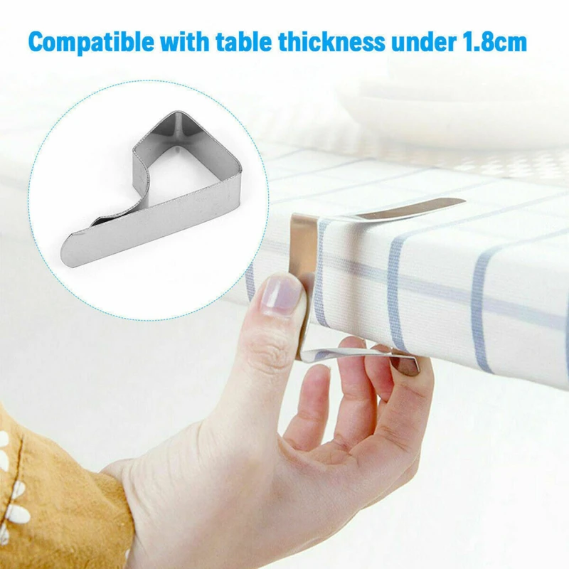 8pcs Tablecloth Clips Stainless Steel Anti-Slip Tablecloth Clamp Mini Adjustable Table Cloth Cover Fix Clips for Camping Wedding