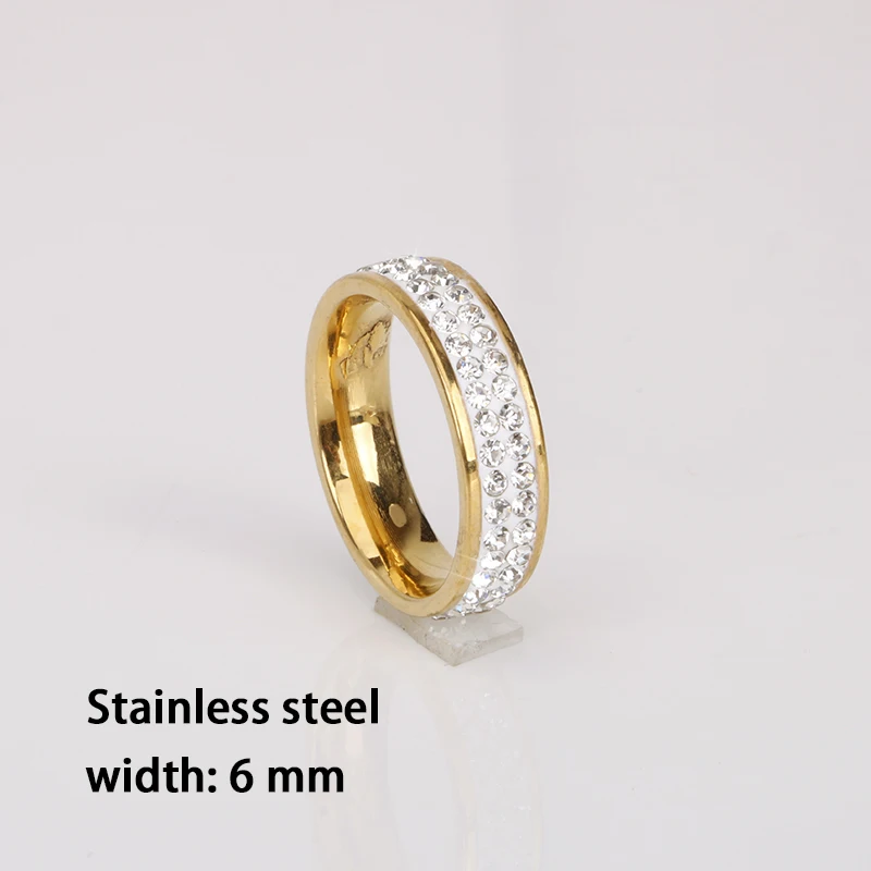 Hgflyxu Gold Color Stainless Steel Rings with Rhinestone Women Accessories Wedding Ring High Quality Personality Jewelry