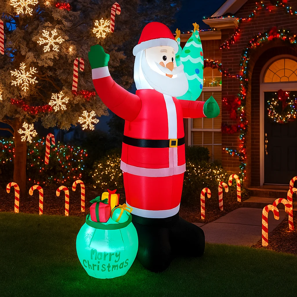 2.4M/7.8FT Opblaasbare Kerstman Holding Kerstboom Licht LED Home Decor Speelgoed Yard Xmas Vakantie Benodigdheden Party ornamenten