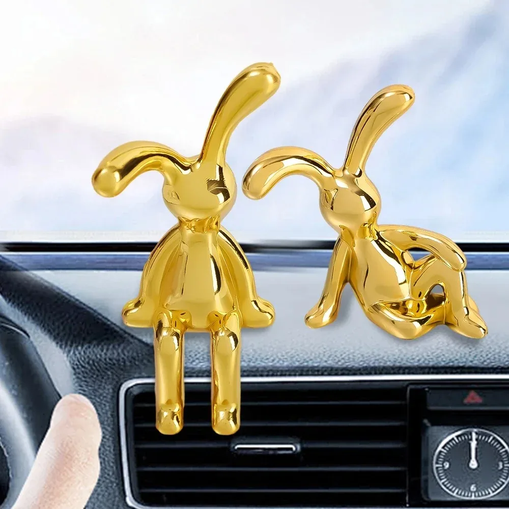 6Pcs Cute Elk Deer Rabbit Decorative Statue Long Eared Rabbit Plastic 3D Ornament Doll Figures Mini Car Center Console Decor