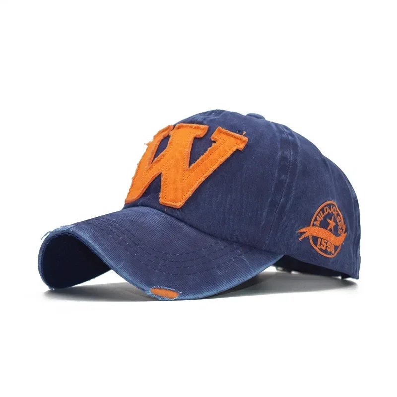 Baseballkappe mit besticktem Buchstaben W, Snapback-Kappen, Knochenkappe, Distressed-Look, passgenaue Kappe für Herren, individuelle Hüte – Detail 3