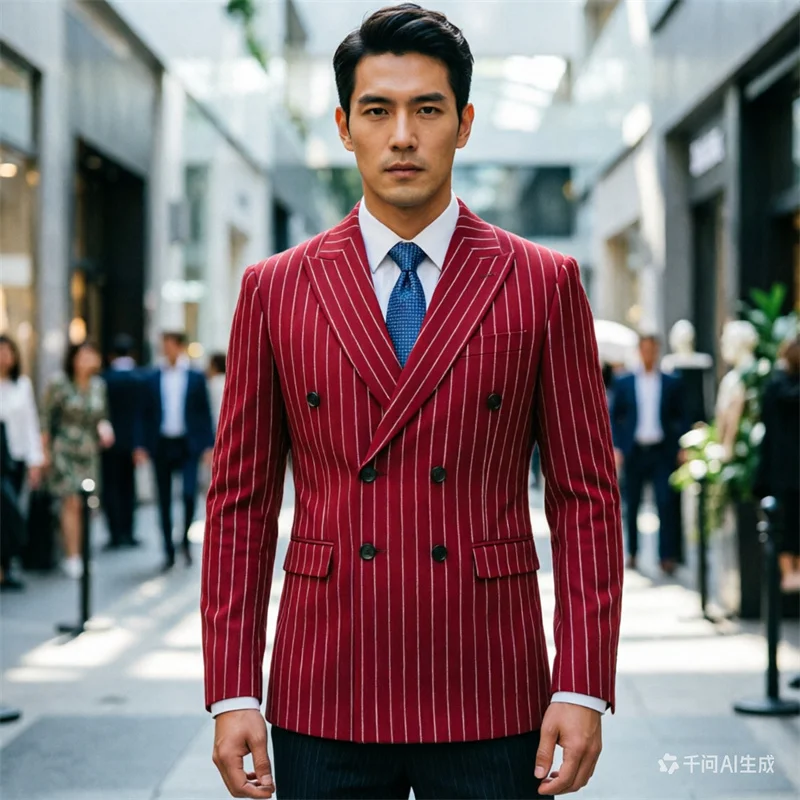 

Новый мужской деловой костюм в полоску, пиджак с двойным разрезом сзади, модный и элегантный мужской пиджак для свадьбы, выпускного вечера, вечеринки, торжественных мероприятий.