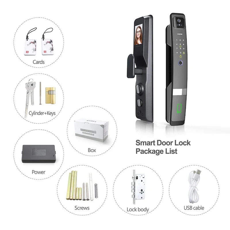 H-03 Tuya Smart Door Lock para Casa, Digital Door Lock, Wi-Fi, Cartão de Código, Desbloqueio de Smartphone, Impressão Digital, Cara Cena