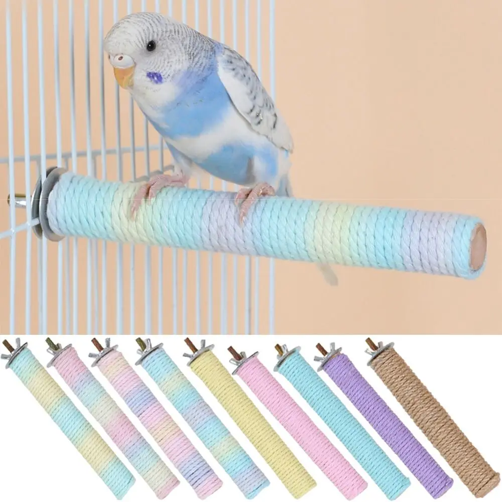 Comfortable Grip Parrot Standing Perch Colorful Cotton Rope Bird Teeth Chew Pole Screw Fixation Wear-resistant