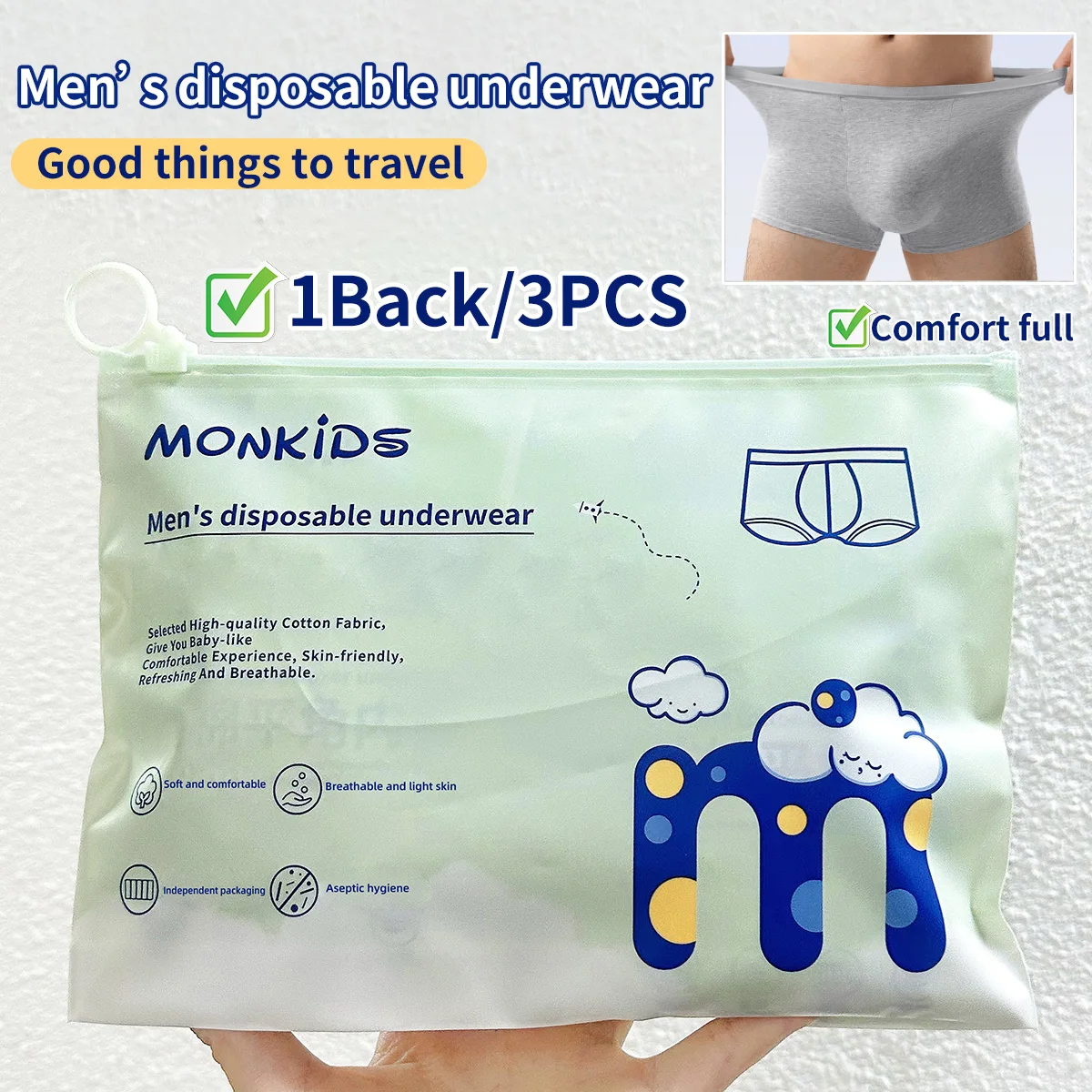 3-Piece Men's Boxer Disposable Underwear, Fashion Shorts, Breathable and Comfortable Corners, Portable for Travel.