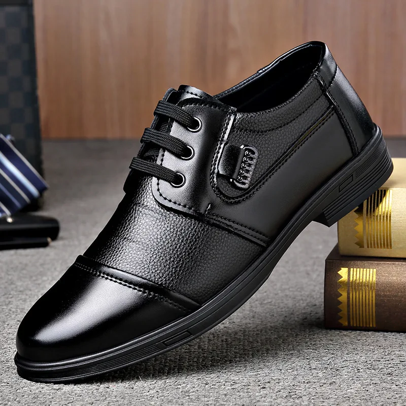 

Casual Soft Leather British Style Office Shoes Men's Business Low Top Knot Spring Autumn Season Breathable Anti-Slip Round Toe