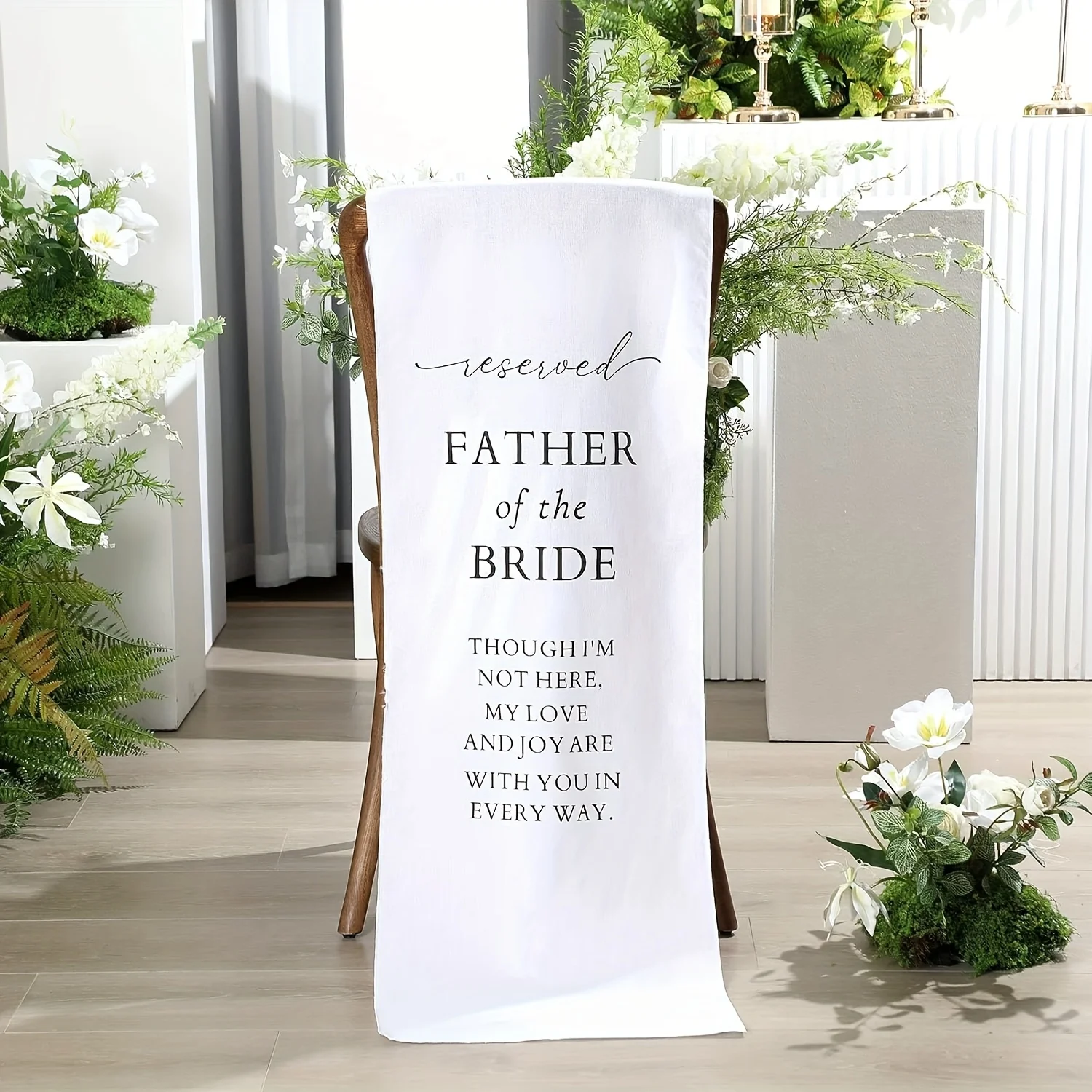 Father of the Bride Wedding Memorial Reserved Chair Sign Banner in Loving Memory of Parents Celebrating from Heaven Wedding