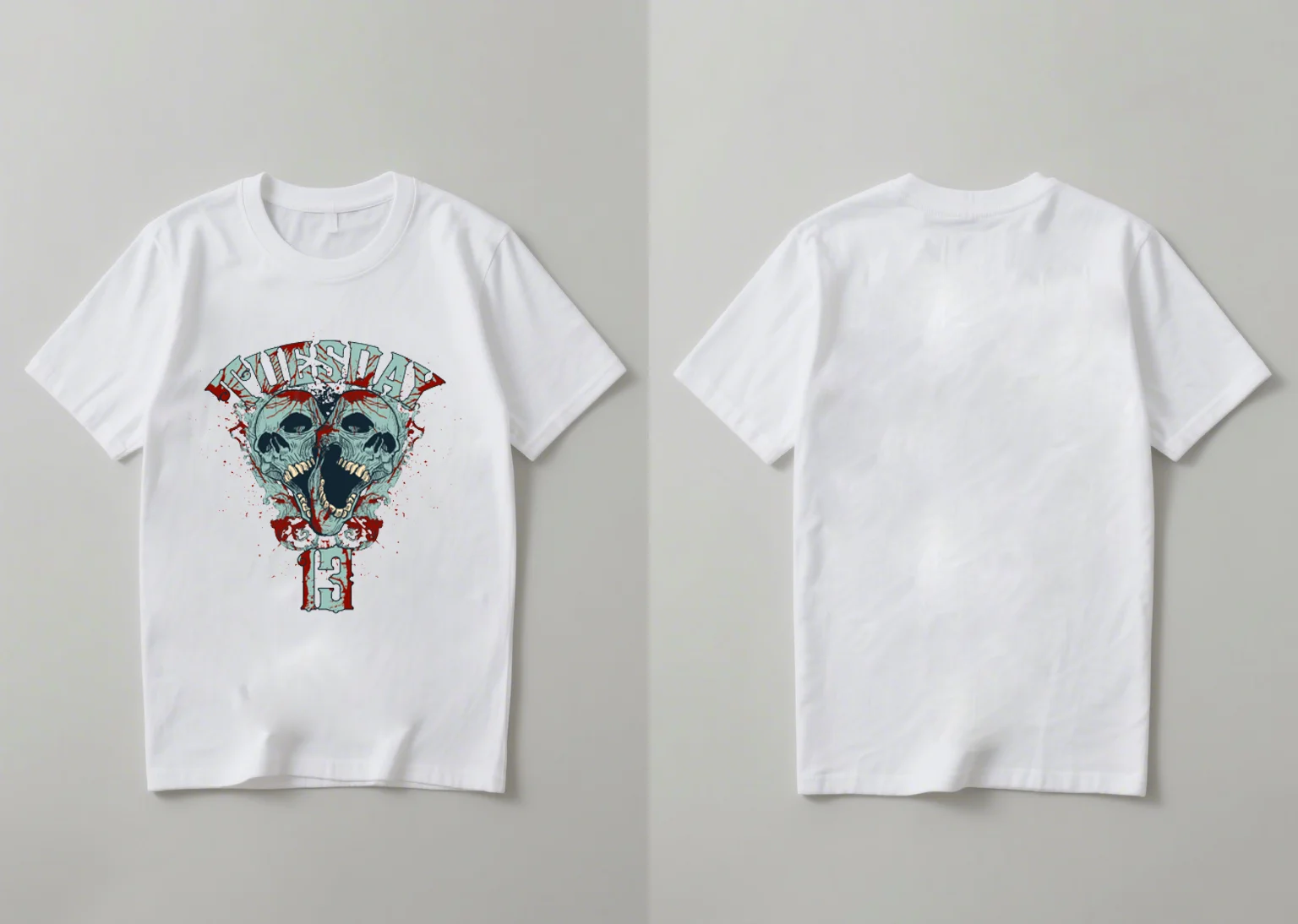 قميص بأكمام قصيرة مطبوع عليه جمجمة غامضة ودموية عصرية جديدة لعام 2025 كاجوال فضفاض ومريح ومتعدد الاستخدامات