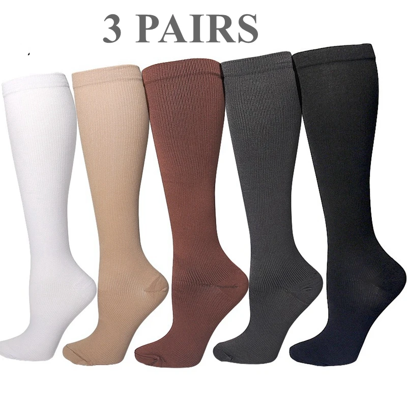 3 Pairs Women Men Compression Socks Medical Nurse Running Compression and Circulation Socks Cycling Sports Socks