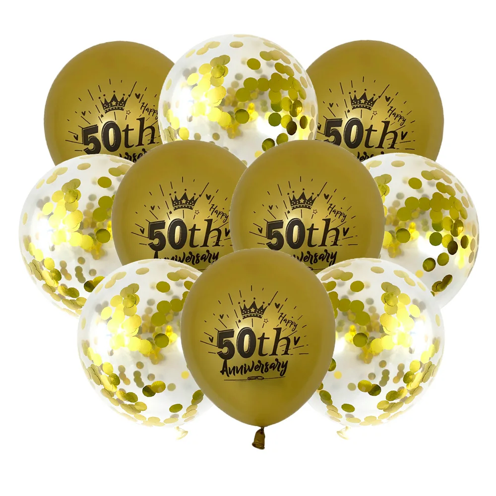 10 Stück aufblasbare Konfetti-Luftballons, 30,5 cm, Gold, 50 Latex-Luftballons, 50. Jahre Geburtstagsfeier, Erwachsene, Folien-Heliumballons