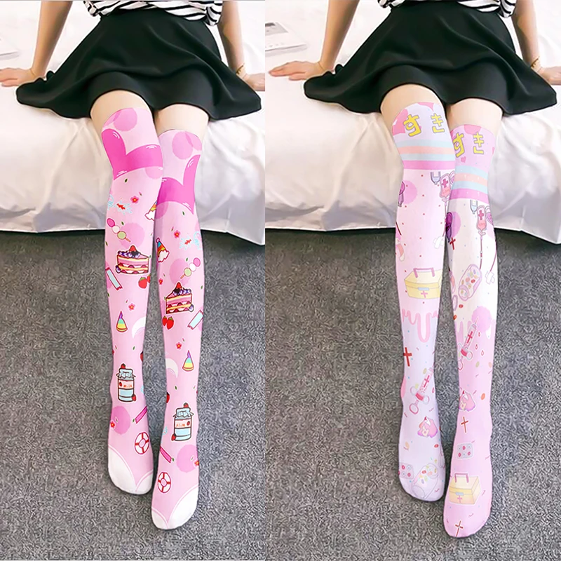 Funny Japanese style sweet mori Lolita thigh stockings cute angel unicorn Kawaii Loli soft girl over the knee stockings